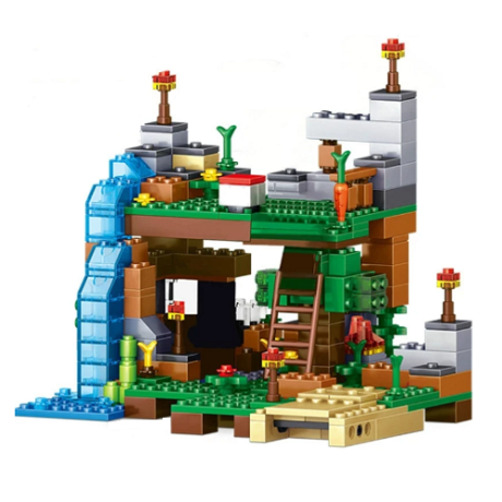 Set de constructie de jucarie din blocuri de caramizi tip lego, minecraft, 6 figurine, 378 piese