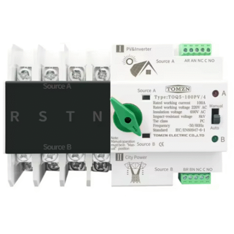 Comutator automat de transfer TOMZN, 125A, 4P, invertor panouri fotovoltaice-retea, ATS, neintreruptibil