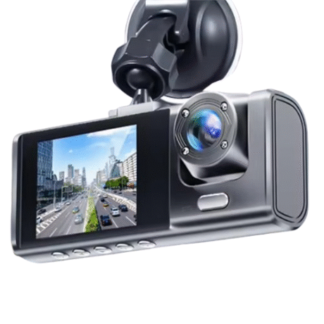 Camera de bord, 3 camere, 1080P, 720P, 640x480, vedere de noapte, afisaj 2 inch, slot card micro SD, microfon, suport pentru prindere pe parbriz tip ventuza