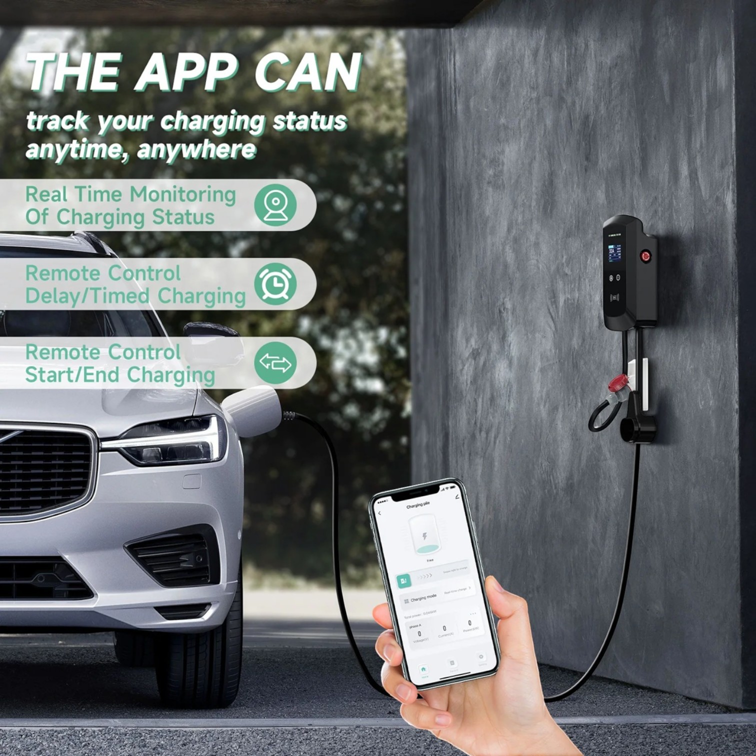 Statie electrica incarcare auto, EV Smart, 7.6KW 32A, monofazata Type 2, WiFi, cartele RFID incluse, putere iesire reglabila 8A–32A, IP66, cablu 5m, Negru - imagine 4